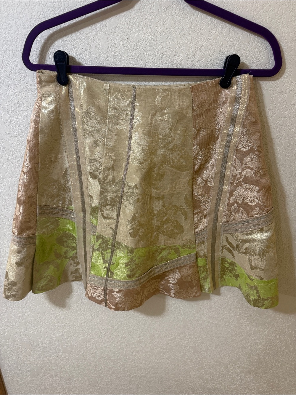 Designers Originals Metallic Brocade Circle Skirt in Champagne with Lime Bands